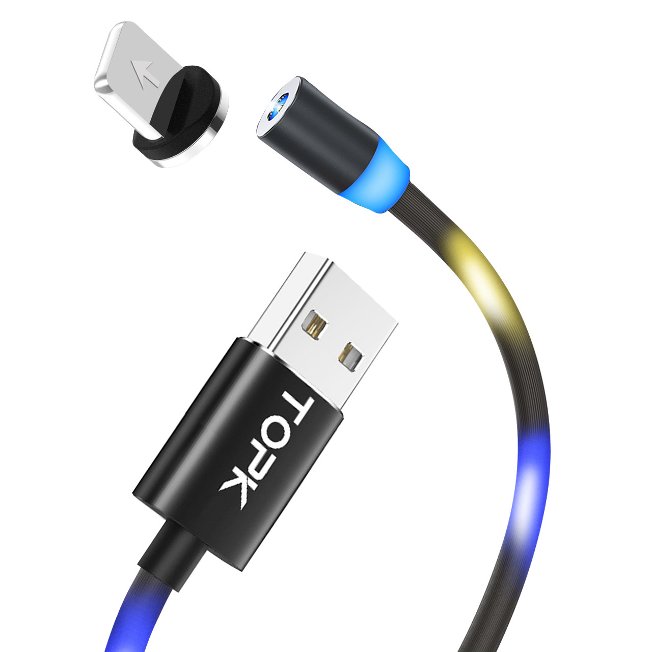 Магнітний кабель для заряджання USB 1m Topk Z-line Llightning Black світний LED для Iphone 4 шт.