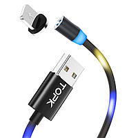 Магнітний кабель для зарядки USB 1m Topk Z-line Llightning Black світиться LED для Iphone