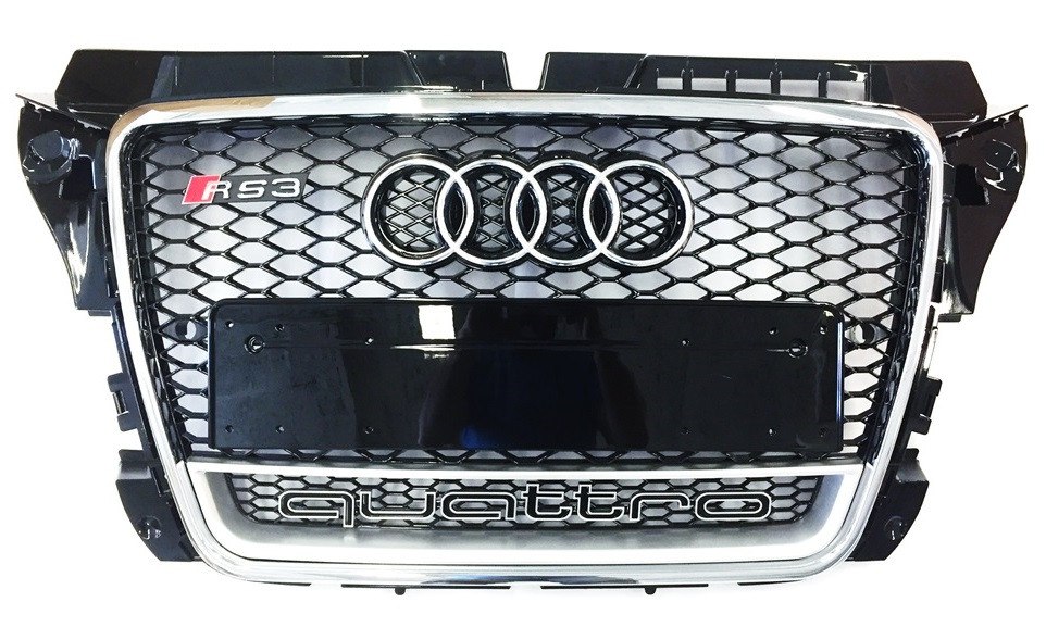 Решітка радіатора Audi A3 8P рестайл (08-12) стиль RS3 (хром рамка + quattro)
