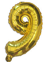 Воздушный шар фольгированный золотой, цифра«9» 1669