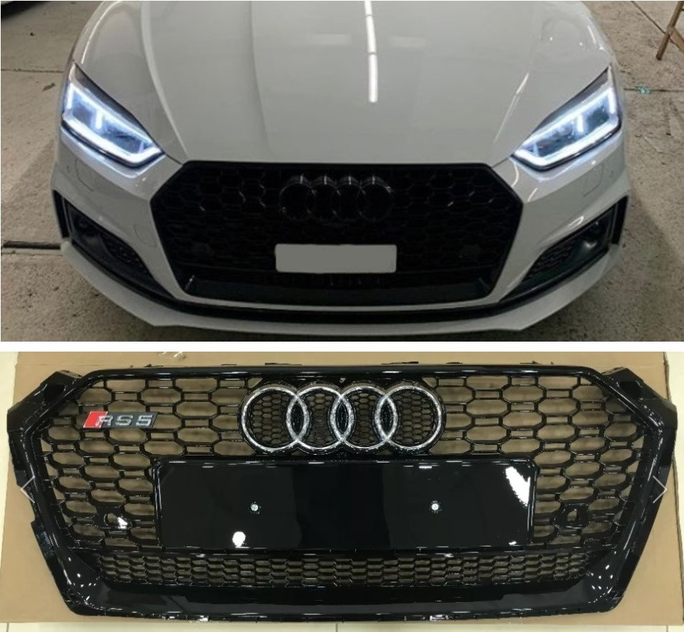 Решітка радіатора Audi A5 F5 (2016+) стиль RS5 (чорний глянець)