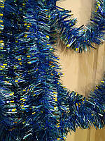 Мишура Новогодняя d=100 мм, длинна 3 метра синяя с золотыми кончиками