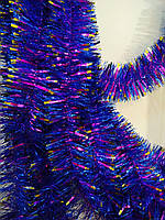 Мишура Новогодняя d=100 мм, длинна 3 метра темно синяя с малиновыми пёрышками и золотыми кончиками