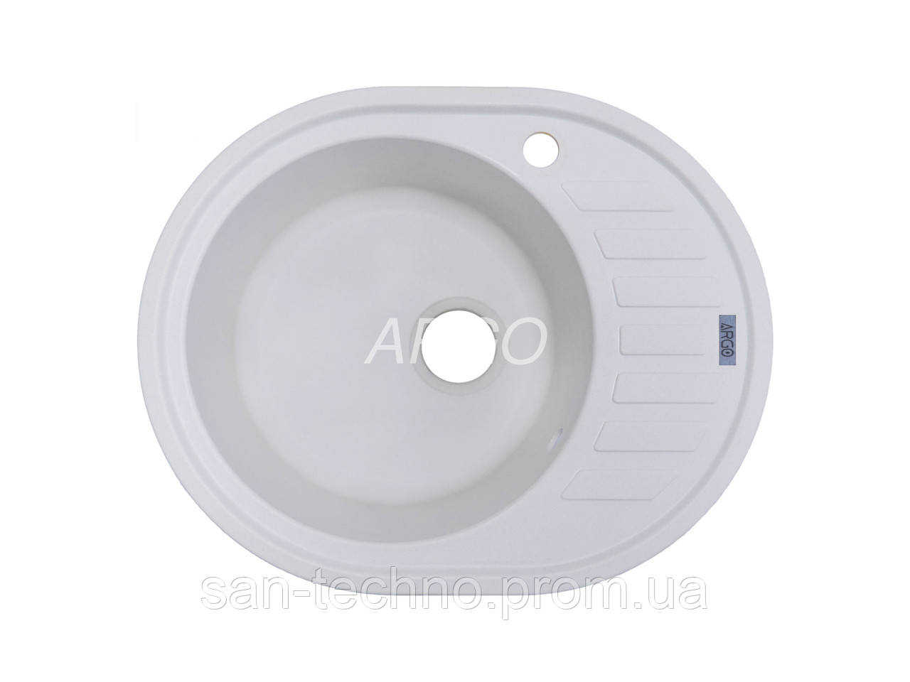 Гранітна овальна біла мийка для кухні Argo Ovale White 620*500*200