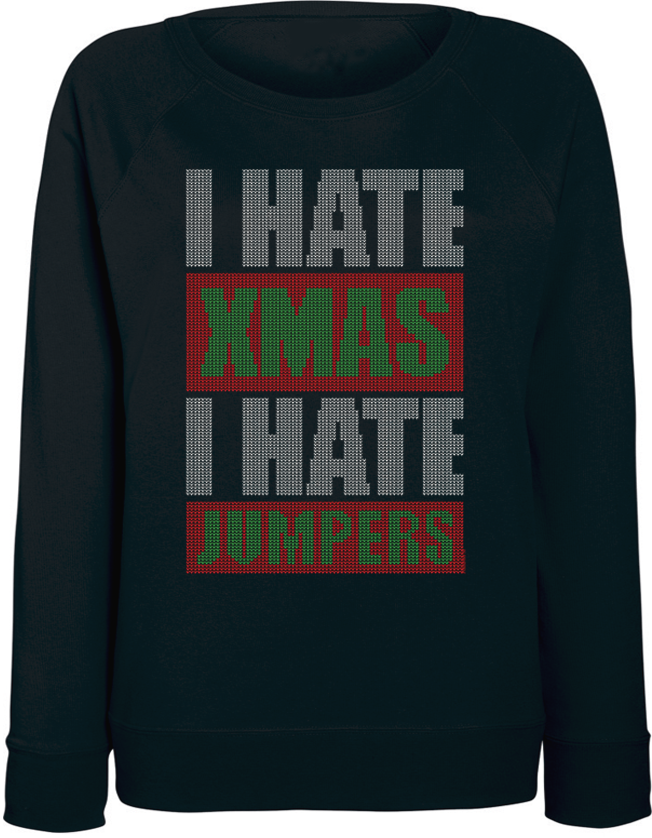 Женский новогодний свитшот I Hate XMAS I Hate Jumpers (чёрный) - фото 1 - id-p1086277546