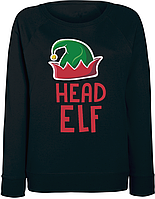 Женский новогодний свитшот Head Elf (чёрный)