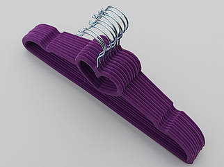 Плічка вішалки флокированные (оксамитові, велюрові) фіолетового кольору, довжина 41 см,в упаковці 10 штук