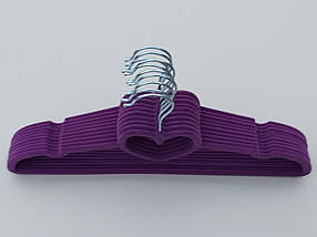 Плічка вішалки флокированные (оксамитові, велюрові) фіолетового кольору, довжина 41 см,в упаковці 10 штук, фото 2