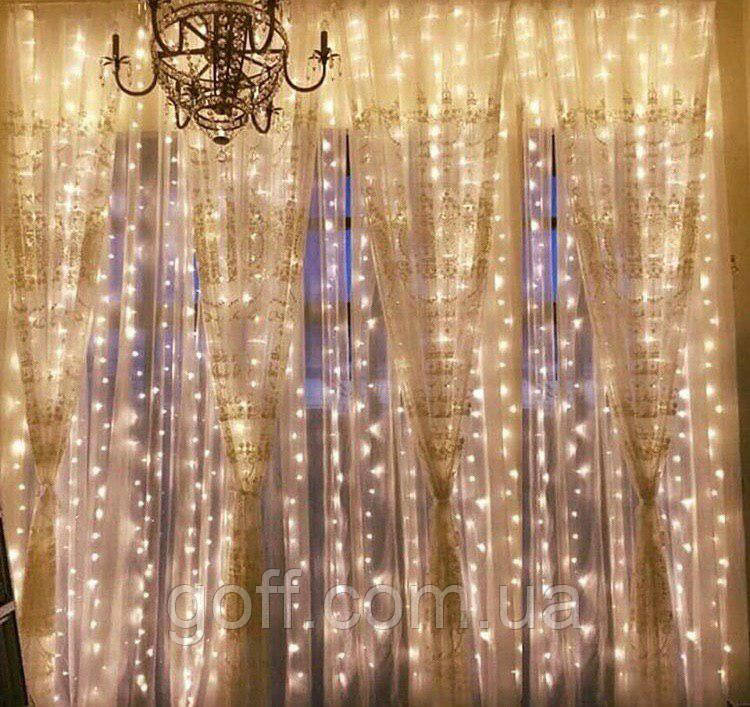 Гірлянда водоспад 3х2 м теплий білий колір 340 LED, фото 1