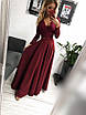 Сукня жіноча Ліана бордове вечірній довге в підлогу з гипюровым рукавом, фото 2