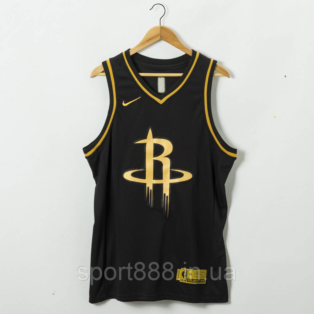 Вишивка чоловіча чорна майка Nike Westbrook No0 (Вестбрук) команда Houston Rockets Golden Edition