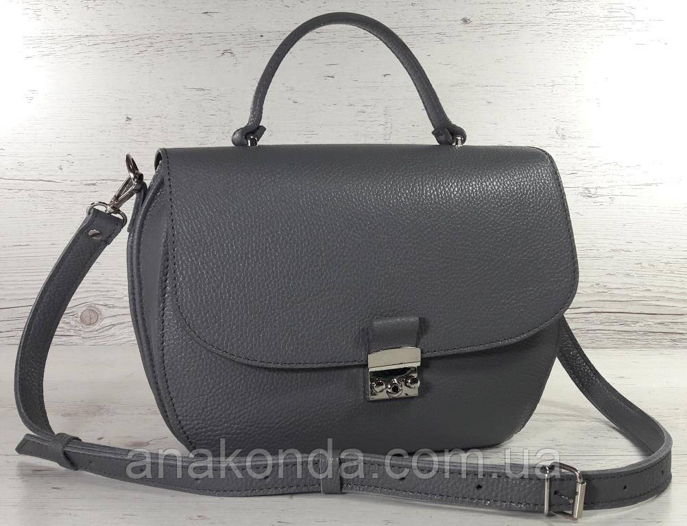 581-1 Натуральна шкіра Сумка жіноча сіра Шкіряна сумка сіра з клапаном Сумка з натуральної шкіри сіра