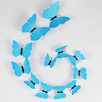 Объемные 3D бабочки на стену (обои) для декора голубые