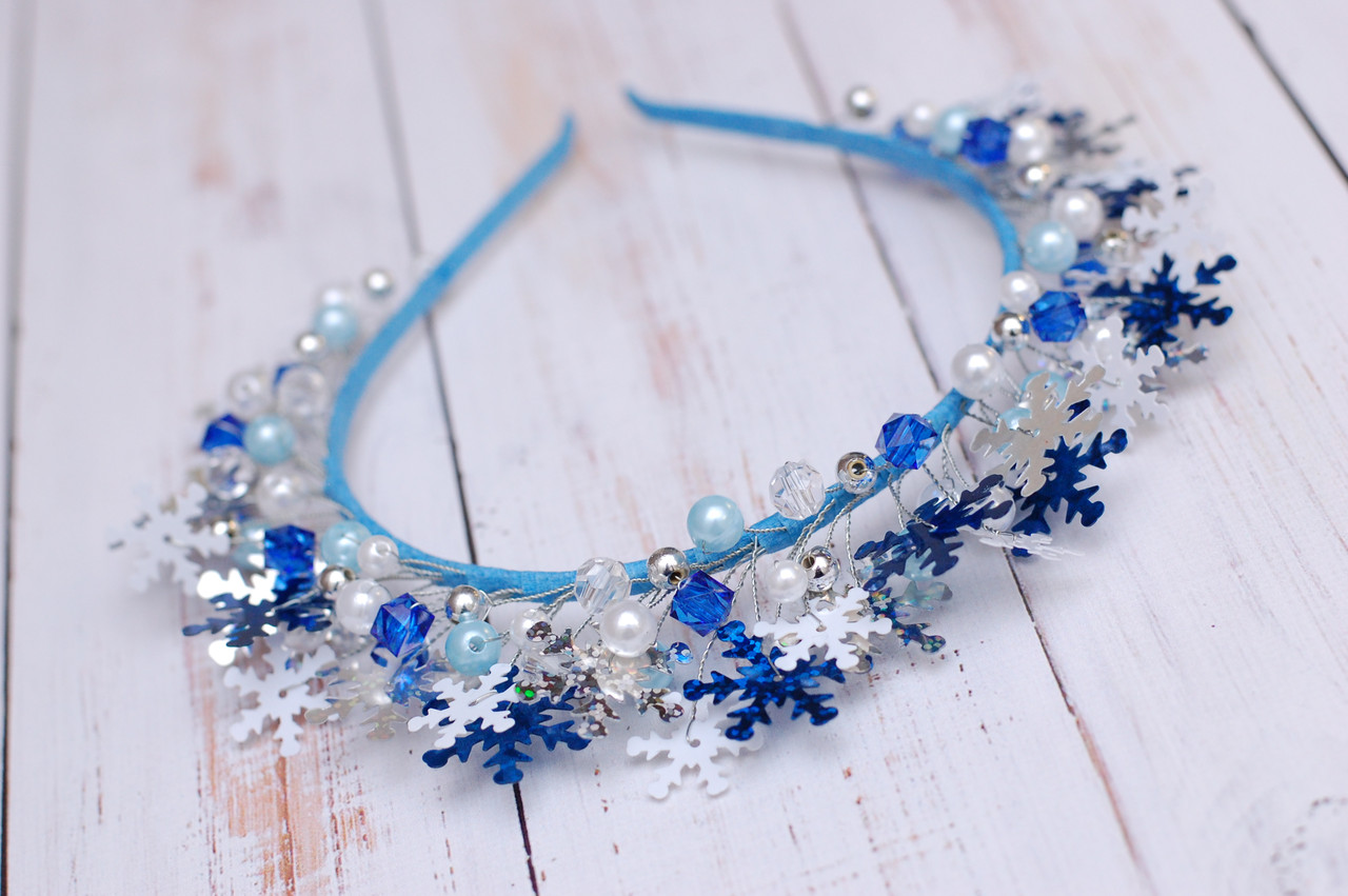Обруч для волосся / ободок на голову новорічний корона для сніжинки біло-синій 242, фото 1