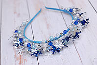 Обруч для волосся / ободок на голову новорічний корона для сніжинки біло-синій 242