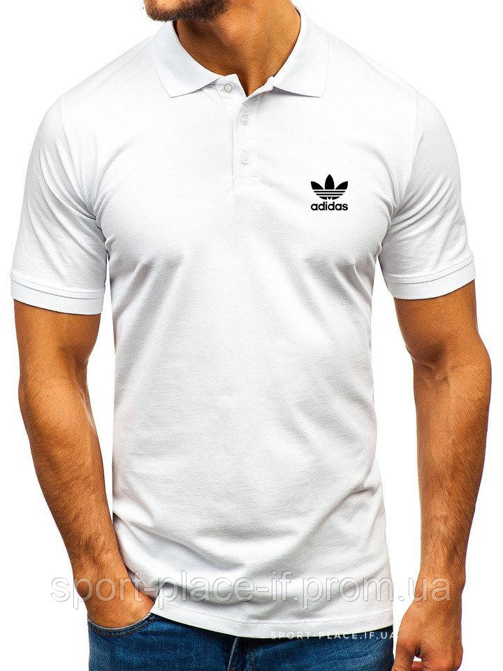 Чоловіча футболка поло Adidas (Адідас) біла (маленька емблема) бавовна