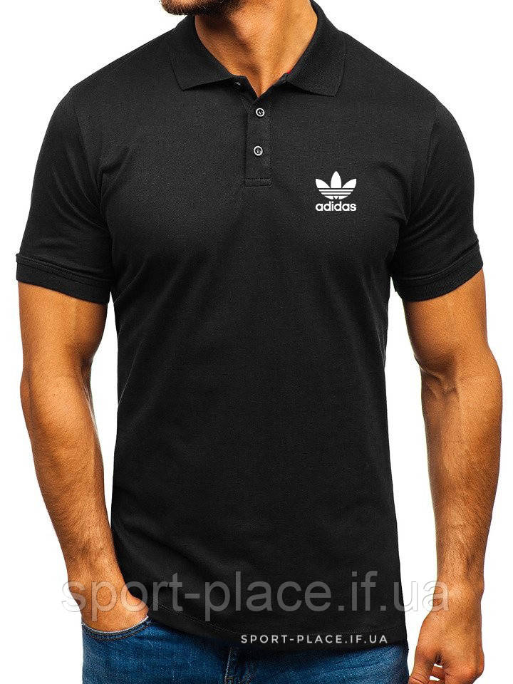Чоловіча футболка поло Adidas (Адідас) чорна (маленька емблема) бавовна