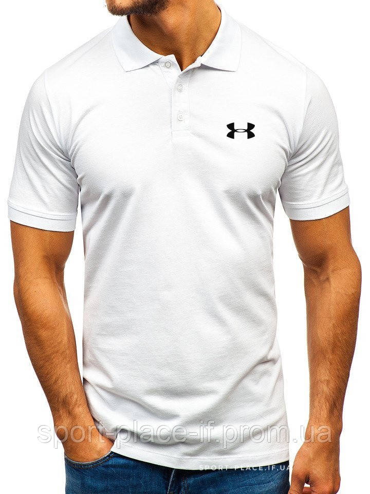 Чоловіча футболка поло Under Armour (Андер Армор) біла (маленька емблема) бавовна