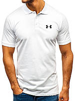 Мужская футболка поло Under Armour (Андер Армор) белая (маленькая эмблема) хлопок