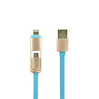 Подвійний кабель з microUSB на iPhone Lightning iphone 6/7/8/5/5s Синій