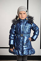 Стильная детская куртка пальто для девочки пуховик Pezzo D'oro Италия S06 K61035 Синий 98см