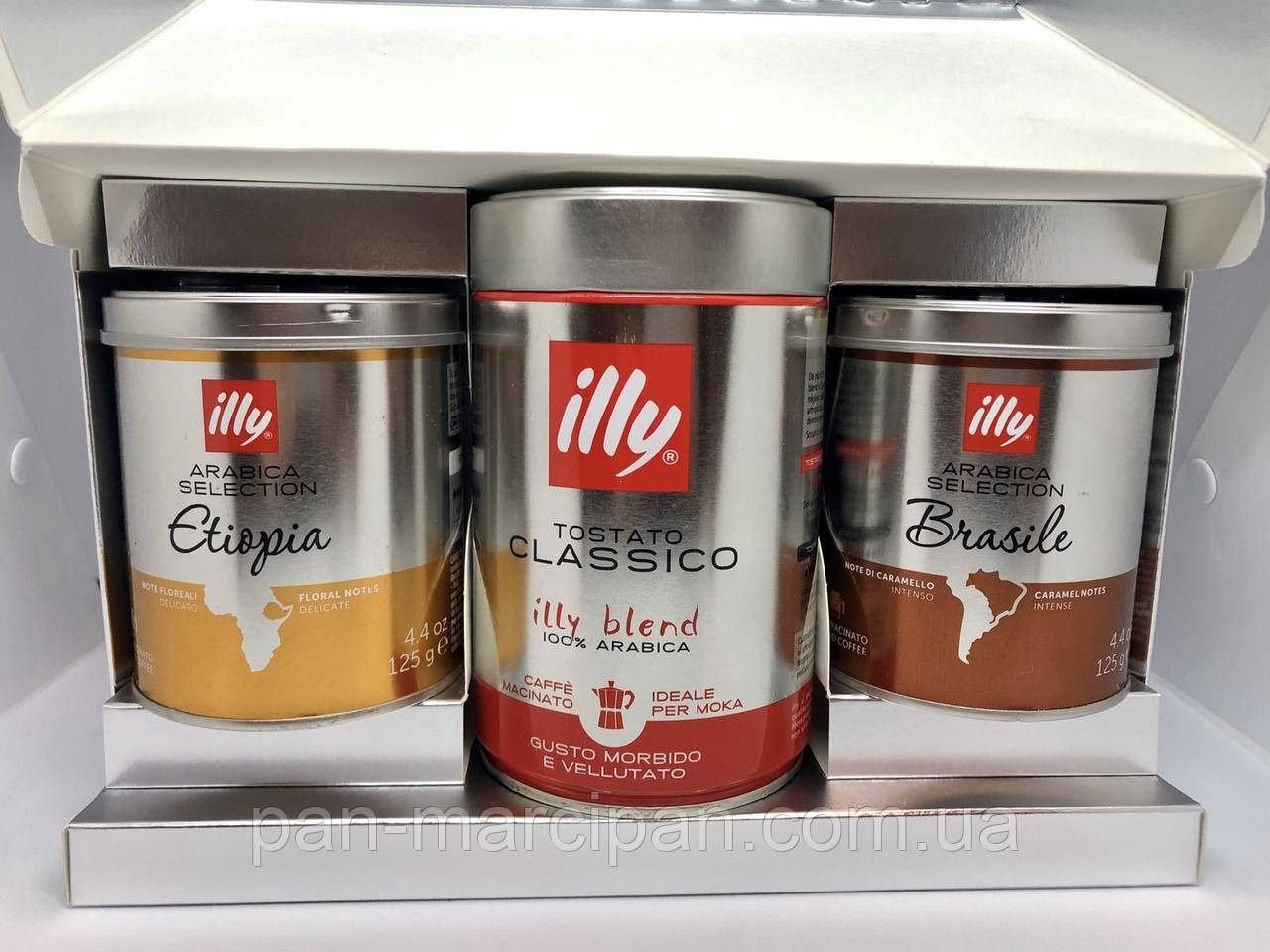 Набір меленої кави Illy 100% арабіка (Moka 250g+Brasile 125g+Etiopia 125g), фото 1