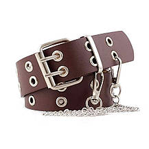 Ремінь на Пояс City-A Belt 100 см PU Шкіра з Ланцюжком Дворядний Коричневий, фото 3