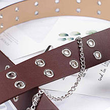 Ремінь на Пояс City-A Belt 100 см PU Шкіра з Ланцюжком Дворядний Коричневий, фото 6