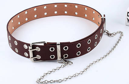 Ремінь на Пояс City-A Belt 100 см PU Шкіра з Ланцюжком Дворядний Коричневий, фото 1