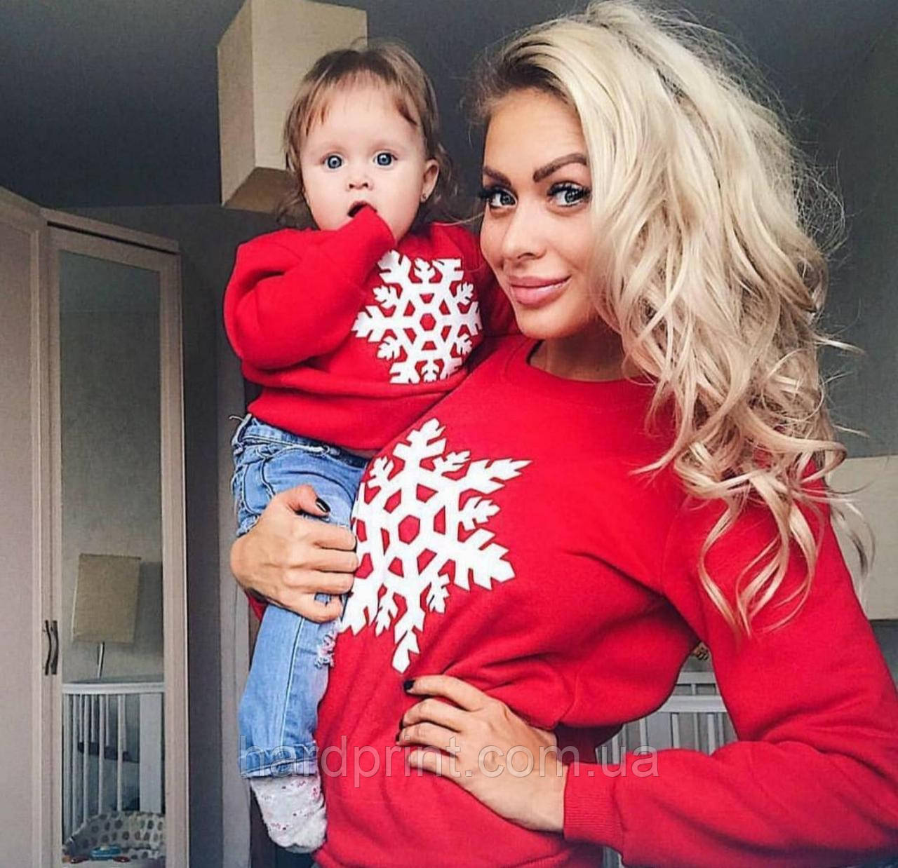 Свитшоты Family look. Толстовки теплі з сніжинками. Новорічні свитшоти