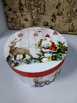 Подарункова Коробочка кругла з малюнком дід Мороз 20,5 см