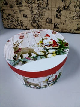 Подарункова Коробочка з новорічним малюнком кругла 16.5 см