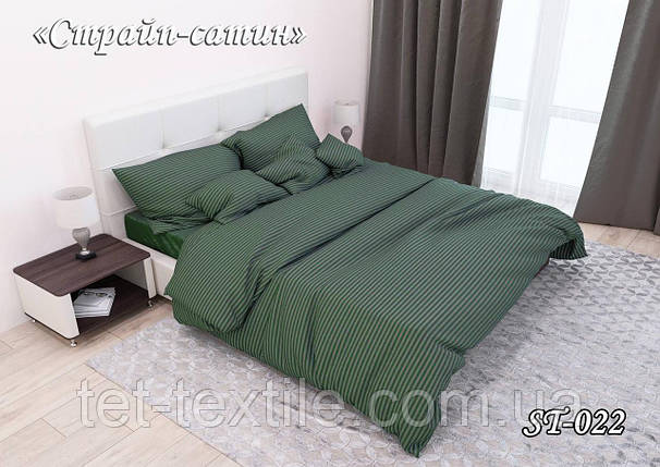 Постільна білизна ТЕТ Страйп сатин оливкова (двоспальне), фото 1