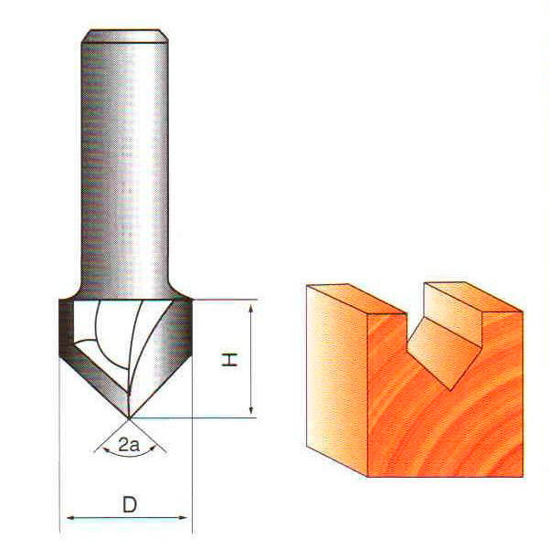 Фреза пазів V-подібна. Серія 1004 D12 O90 h12 d8