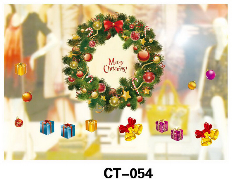 Новорічна прикраса - наліпка на вікно різдвяний вінок, 18x18 см, зелений, ПВХ, папір (080631-CT-054)