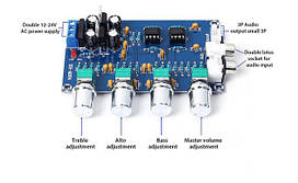 Підсилювач із темброблоком XH-M164 Аудіопідсилювач на чипі NE5532 потужність 10 W
