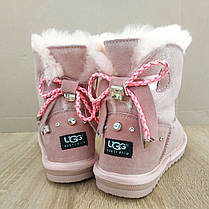ТІЛЬКИ 31 р Натуральная замша угги UGG розовые с бантиком на девочку ботиночки сапожки уггі дитячі замшеві, фото 3