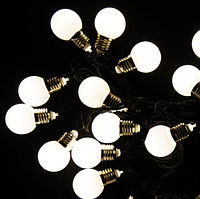 🔥 Гірлянда Вулична Лампочки LED 20 Біла, 650 см, чорний дріт, перехідник (1365-03)