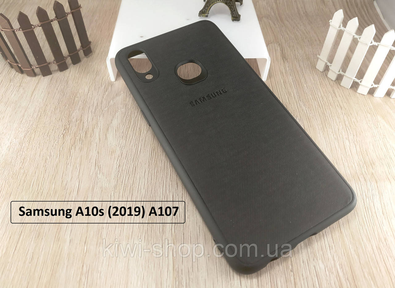 TPU чохол Fiber Logo для Samsung Galaxy A10s (2019) A107- чорний (силікон + тканина), фото 1