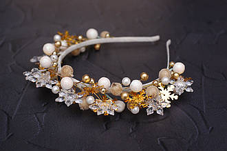 Обруч для волосся новорічний сніжинка золотистий 247