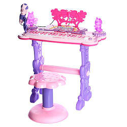 Дитячий синтезатор 6618 на ніжках стільчик мікрофон у рожево-бузкових тонах