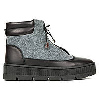 Черевики жіночі casual з хутром 36. 37. Woman's heel сірі шкіряні з вставками із войлоку