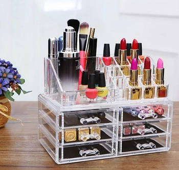 Органайзер для косметики акриловий прозорий/Бікс для зберігання косметики на 6 ящиків ОПТ