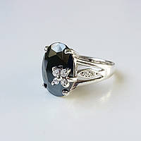 Серебряное женское кольцо перстень с крупным черным фианитом (кубический цирконий)