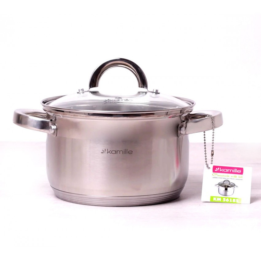 Каструля Kamille 3 л. з нержавіючої сталі з кришкою та порожнистими ручками KM-5618S, фото 1