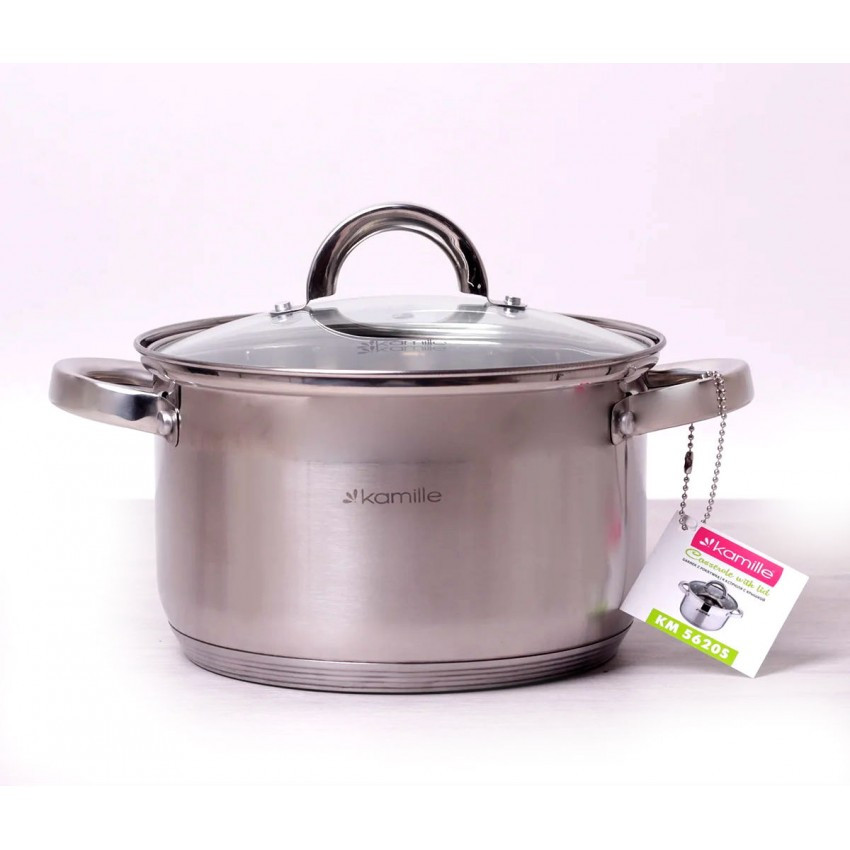 Каструля Kamille 4 л. з нержавіючої сталі з кришкою та порожнистими ручками KM-5620S, фото 1