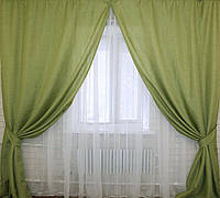 Ткань для штор лен-мешковина, цвет оливковый