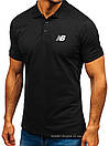 Чоловіча футболка поло New Balance (Нью Беланс) чорна (маленька емблема) бавовна, фото 2