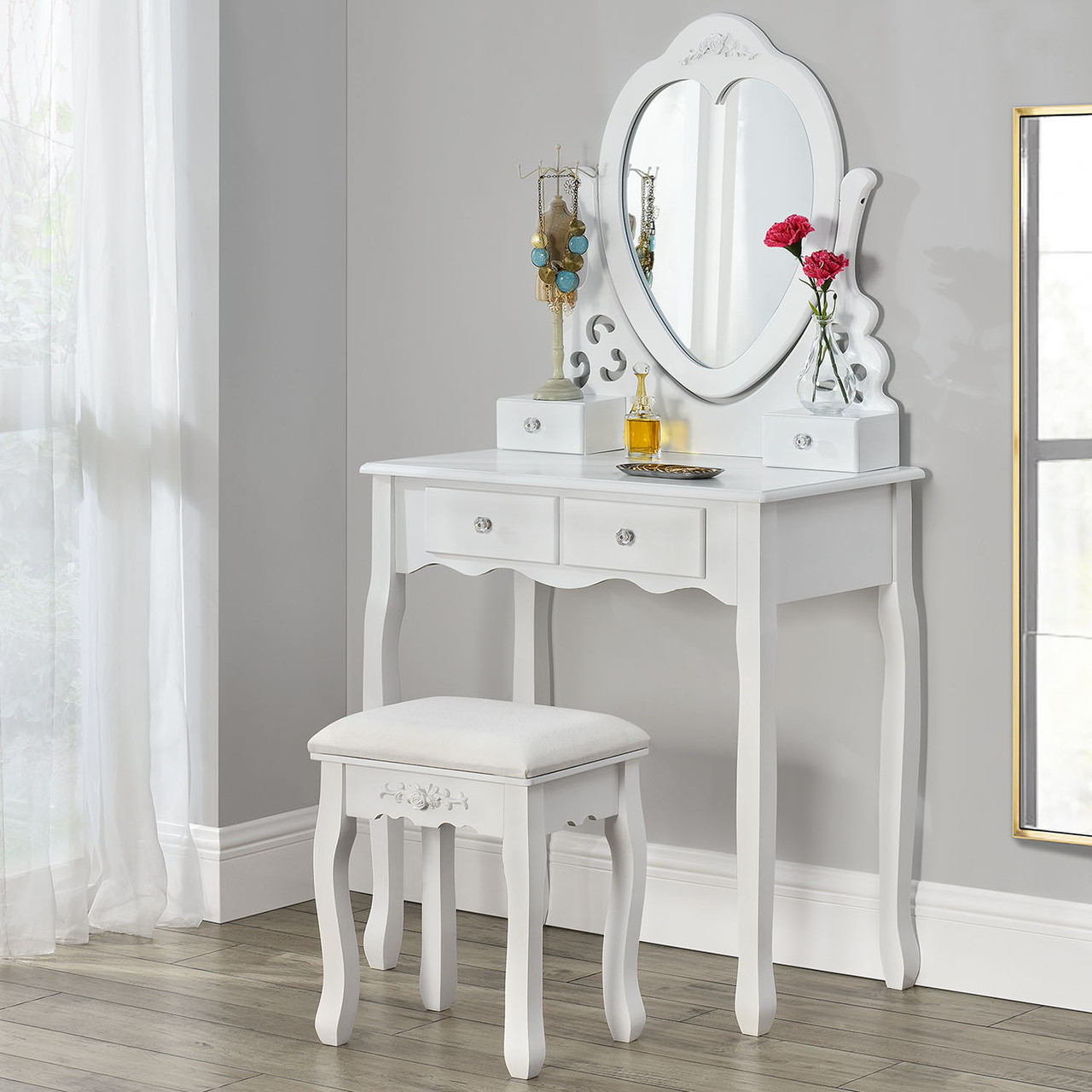 Туарічний столик Космо Серце білий із дзеркалом Трюмо в спальню