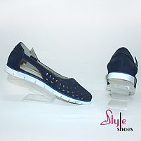 Балетки жіночі літні з синього нубука з перфорацією "Style Shoes", фото 6